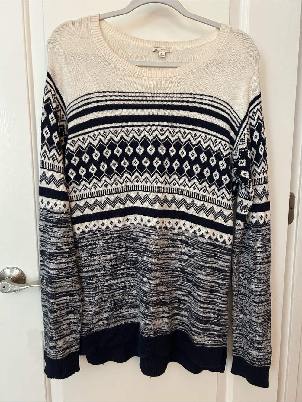 Navy and White Fair Isle Patterned Crewneck Sweater GAP